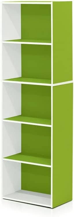 Furinno Luder Bookcase Book Storage , 5 Tier, White Green