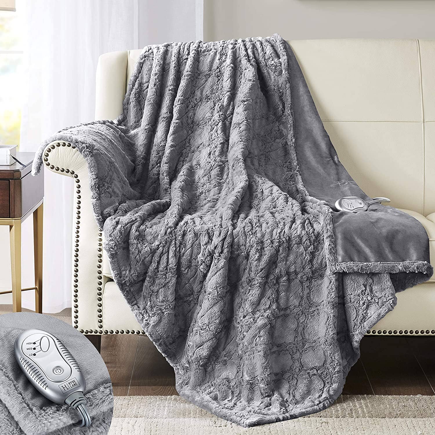 Hyde Lane Premium Faux Fur Heated Throw Blanket